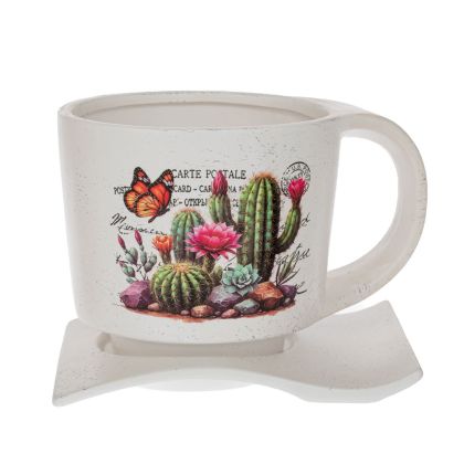 CERAMIC TEA CUP WITH CACTUS PRINT 19X13X13 CM