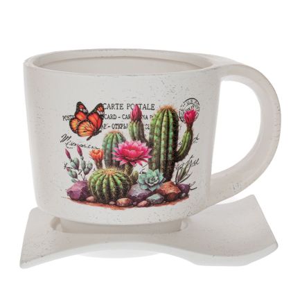 CERAMIC TEA CUP WITH CACTUS PRINT 23X17X16CM