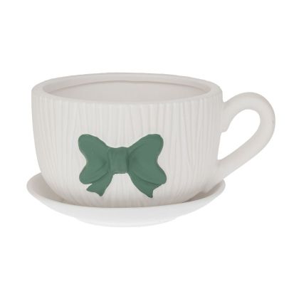CERAMIC TEA CUP WITH GREEN RIBBON 20X15.5X11CM