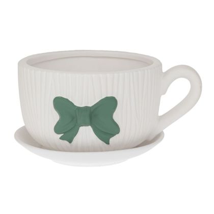 CERAMIC TEA CUP WITH GREEN RIBBON 24X19.5X14CM