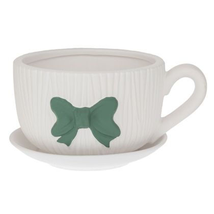 CERAMIC TEA CUP WITH GREEN RIBBON 29.5X23X17CM