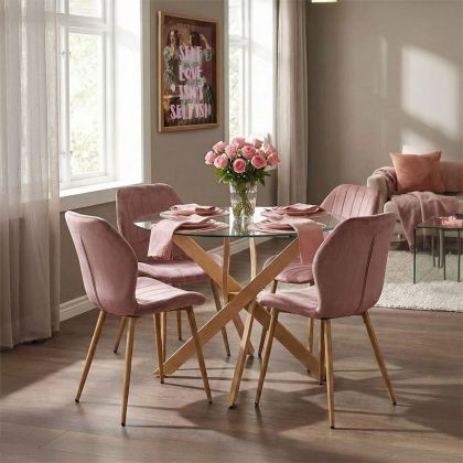 Комплект маса и 5 броя столове Jelour Rotten Apple и стъклена маса Antoro D100x75