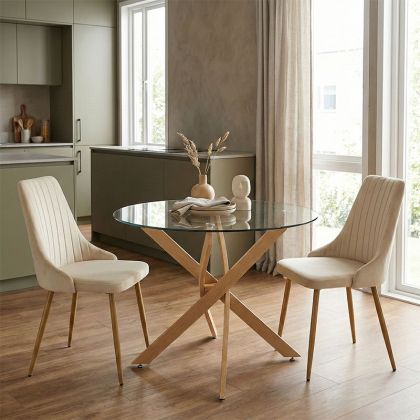 Комплект маса и бежови столове Azori и стъклена маса Antoro D80x75 см, комплект от 3 части