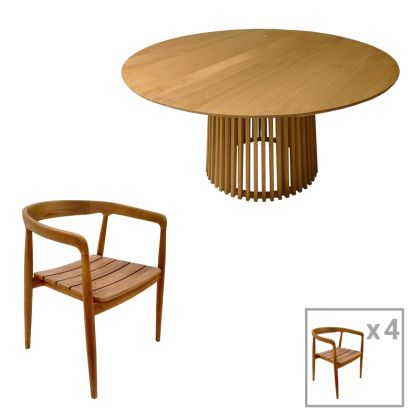 Комплект маса и столове 5 части Noody-kenda тиково дърво в естествен нюанс D150x75��