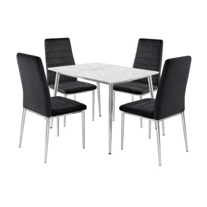 Комплект маса и столове Jetta-oslo: маса + 4 стола, хром - синтерован камък - черен велур
