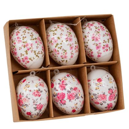 SET OF 6 PLASTIC HANGING EGGS WITH TEMPLATES 4X4X6 CM