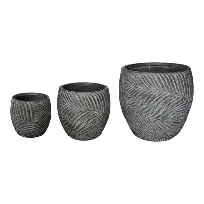 DORTU 3-PIECE CERAMIC FLOWER POT SET IN DARK GREY
