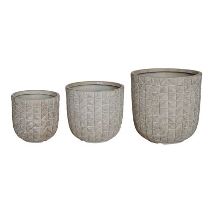 KALLENA 3-PIECE CERAMIC FLOWER POT SET IN BEIGE