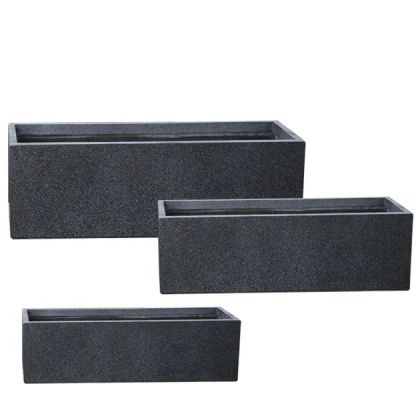 Set of 3 Fibrous Clay Plant Pots - Anthracite Granite Rectangular - 1/Box