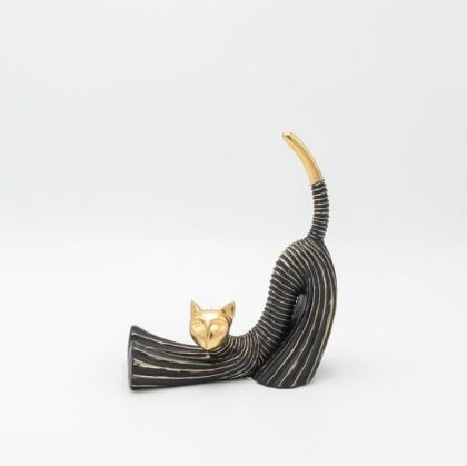 Cat polyresin black - gold 18.5x8x21.5cm