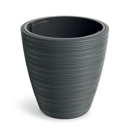 ROUND PLASTIC FLOWER POT VENA, DARK GREY, 30X30 CM