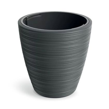 ROUND PLASTIC FLOWER POT VENA, DARK GREY, 40X40 CM