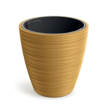 ROUND PLASTIC FLOWER POT VENA, MUSTARD COLOR, 30X30 CM