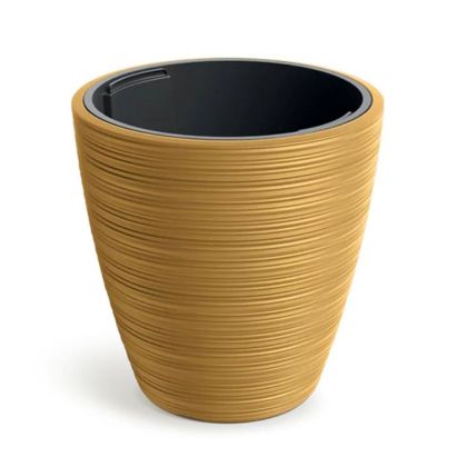 ROUND PLASTIC FLOWER POT VENA, MUSTARD COLOR, 40X40 CM