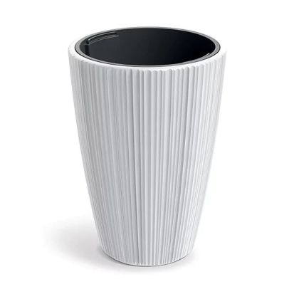 ROUND PLASTIC FLOWER POT, WHITE, 30X40 CM