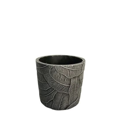 Round silver pot, antique leaf design, embossed, small - Φ14x13cm 1/16kib