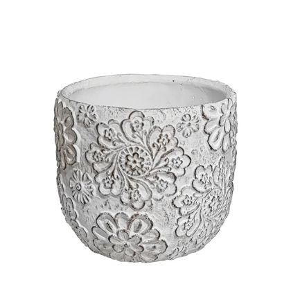 Round embossed flowers with white flower pattern - Φ14x13cm 12/box