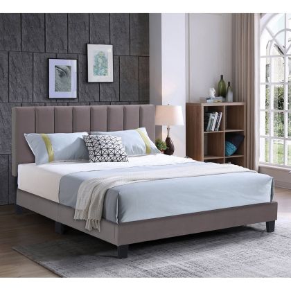Allegro King Size bed 180x200 cm, Cappuccino fabric, with multi-position headboard
