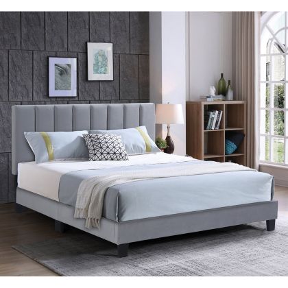 Allegro King Size Bed 180x200 cm, gray fabric, with multi-position headboard