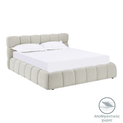 Jeby cream bed with fabric and storage space 160x200 cm