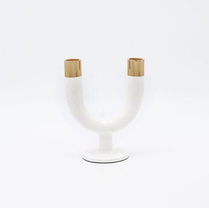 Metal candlestick, white-gold, 11x7.5x15cm