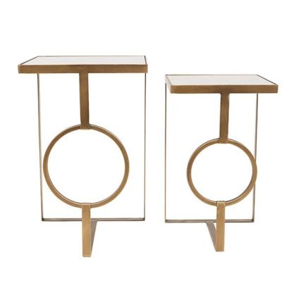 Метална помощна маса S/2 със стъкло, златиста, 35x35x56cm / 30x30x50cm