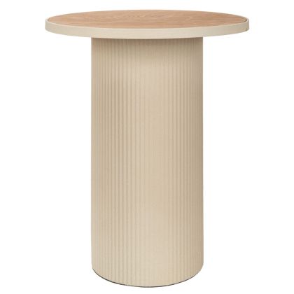 МЕТАЛНА ПОМОЩНА МАСА В КРЕМАВ ЦВЯТ С ДЪРВЕНА ПОВЪРХНОСТ 46X46X56 СМ