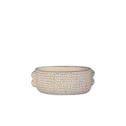 Oval cement flower, cycladic beige, embossed zagreb - 21x9x8cm 24/24box