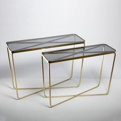 Side tables metal with golden glass top 106.5x35.5x78.5cm /99x30.5x72cm