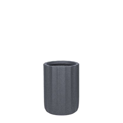 Fiberglass flowerpot, black granite, column, tall, small - Φ28x39.5 cm