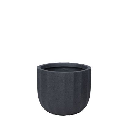 Fiberglass flowerpot, black granite, column, short, medium - Φ36x30.5 cm