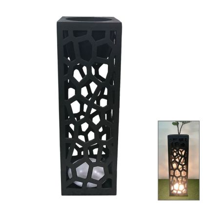 Fiberclay flower pot, black with Led lighting, square/rectangular - 36x36x120 cm, 1 pc./box