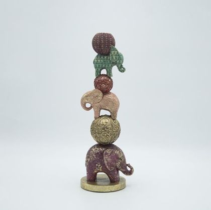 Candlestick elephant polyresin gold 13x11x35cm