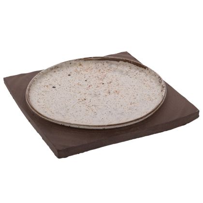 GREY CERAMIC PLATE WITH BLACK BASE 22X22X2.5 CM