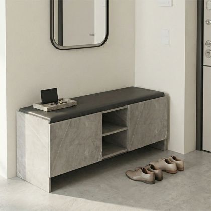 SHOE STAND-STOOL ZULLA GREY-BEIGE MARBLE EFFECT-BLACK 110X37X43CM