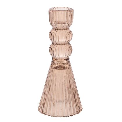 GLASS LIGHT BROWN CANDLEHOLDER 6.2X15CM.