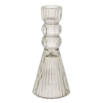 GLASS GREY CANDLEHOLDER 6.2X15CM.