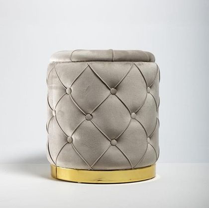 Velvet stool, gray-gold, 42x42x52cm
