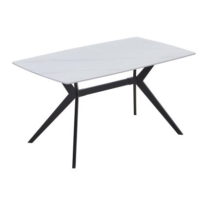 Трапезарна маса Gali, боядисан метал в черно, синтерован камък, бял мрамор