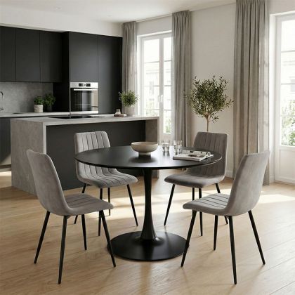 Трапезна маса Balou-noor комплект от 5 Mdf черно-сива D120x73см