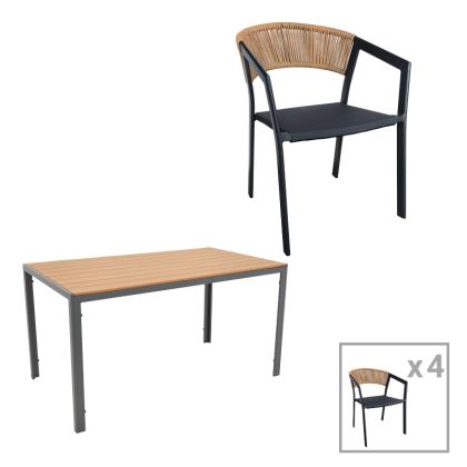 DINING TABLE NARES-GLISTEN C SET OF 5 PIECES ANTHRACITE ALUMINUM AND NATURAL PLYWOOD 140X80X72.5CM