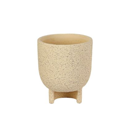 Cement flower pot, beige, round, heated, with base Φ17x20cm - 6/box