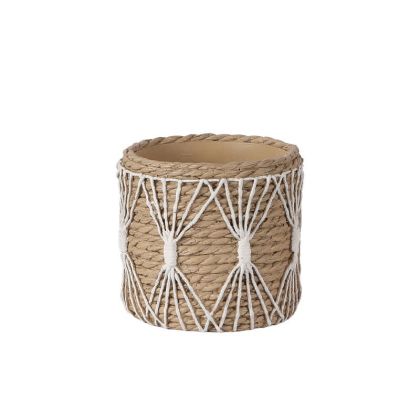 Cement pot, beige, round, woven Φ18.5x16.5cm - 1/6kib