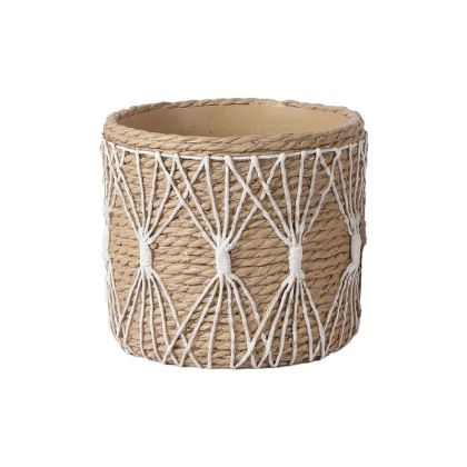 Cement pot, beige, round, woven Φ24.5x21.5cm - 1/4kib