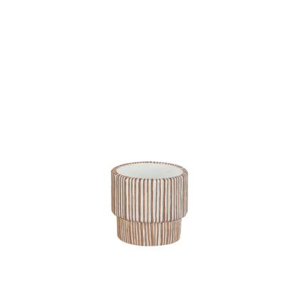 Cement pot, beige-white, round with padding, size Φ11x10.5cm - 1/18kib