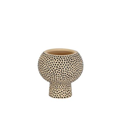 Cement pot, beige-black, spherical with dot base Φ15.5x15.5cm - 1/12box