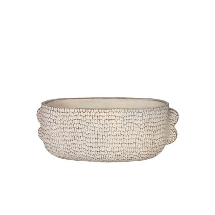 Cement pot, oval, cycladic beige, embossed, heated - 25.5x12x10cm 12/12 boxes