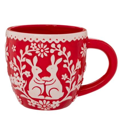 RED CERAMIC CUP WITH RABBITS 14X10X10 CM