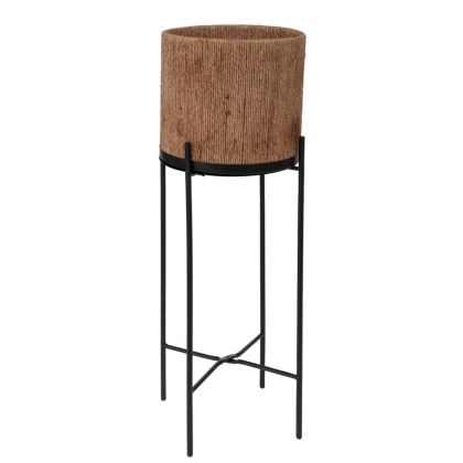 BLACK METAL FLOWER POT WITH STAND, 25X66 CM