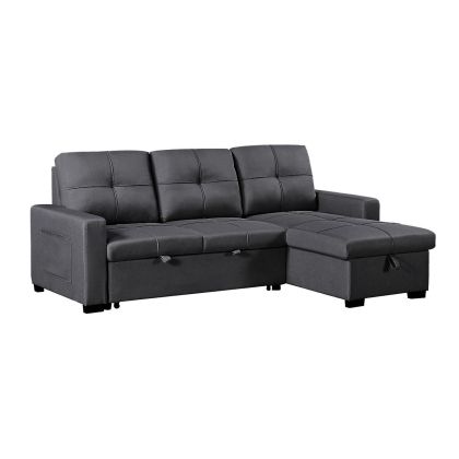 Montreal-s corner sofa bed with storage, dark gray fabric